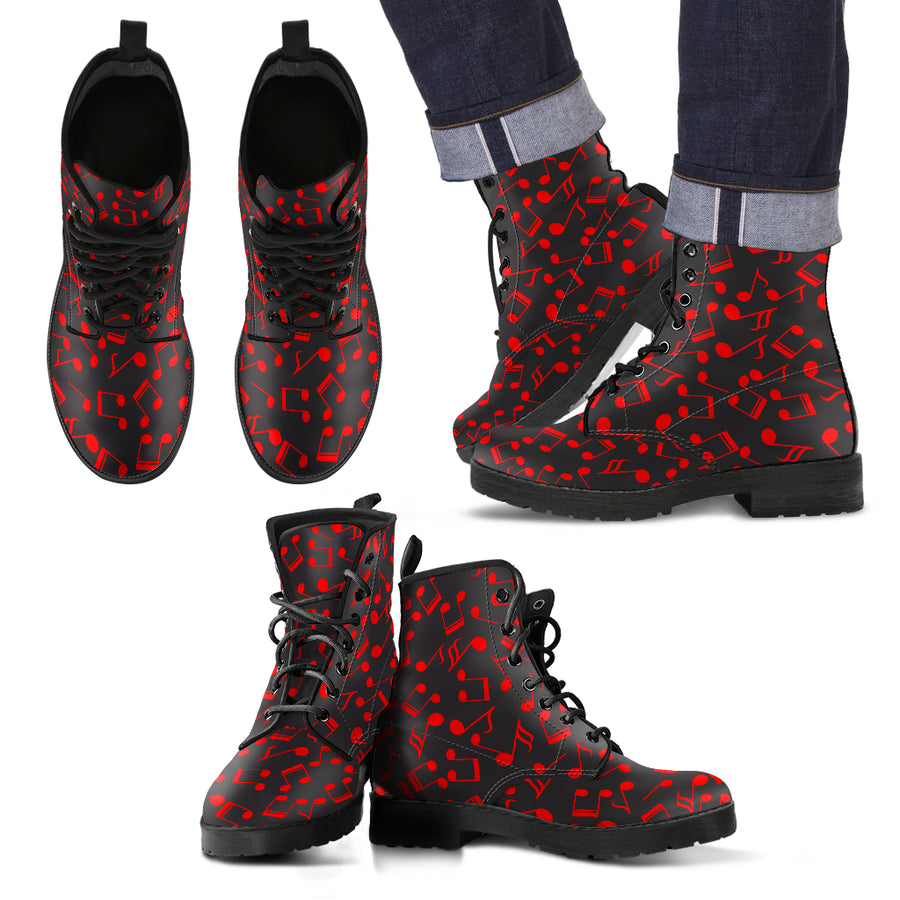 Musical Notes Red Leather Boots
