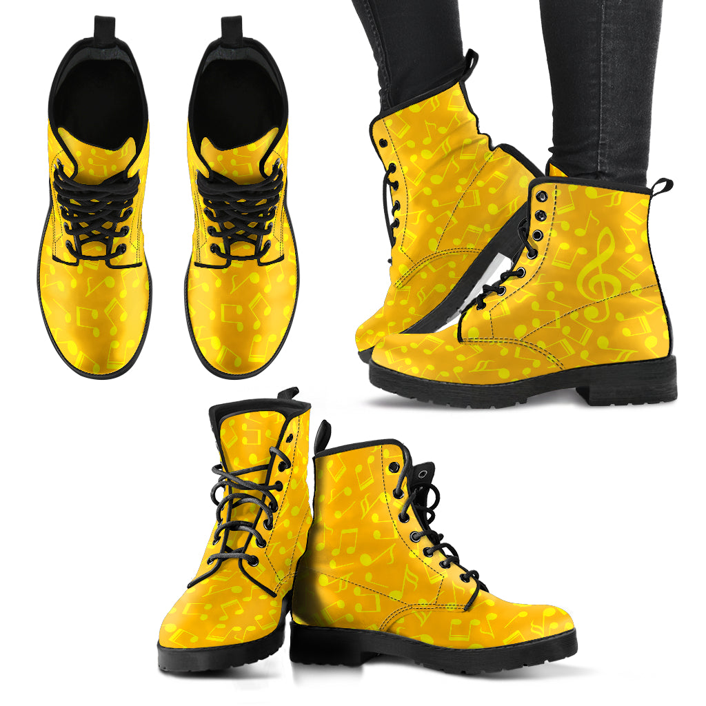 Musical Notes Treble Clef Yellow Leather Boots