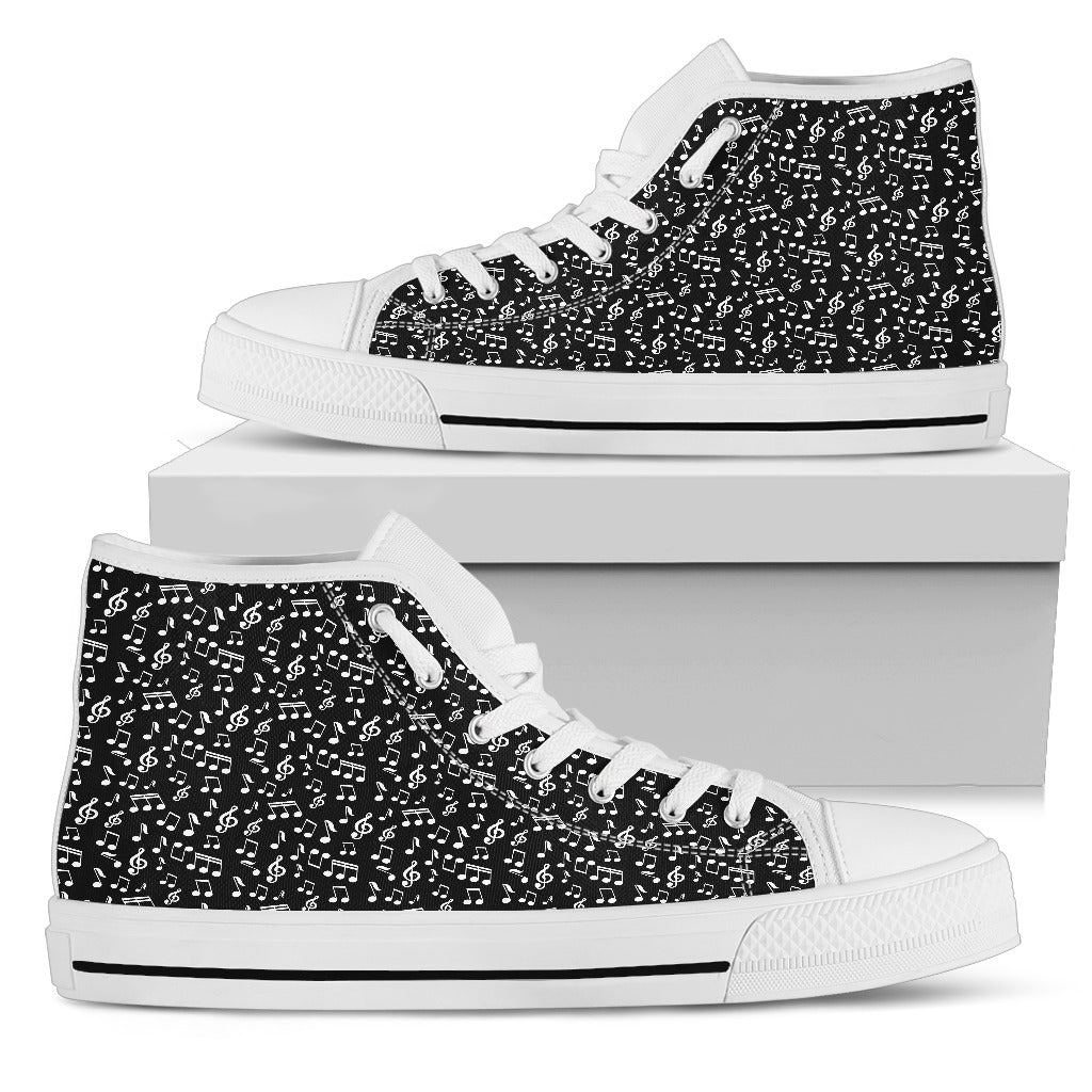 Men High Top Black Music Notes Design