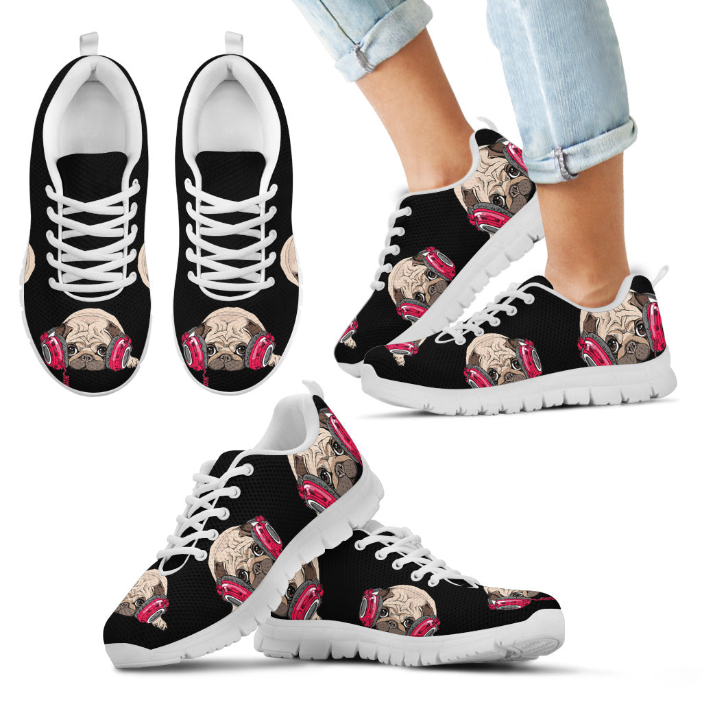 Pug Listen Music Kid's Sneakers