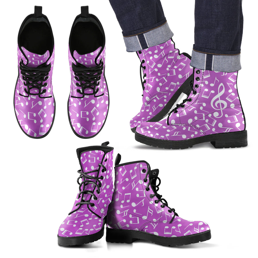 Musical Notes Treble Clef Purple Leather Boots