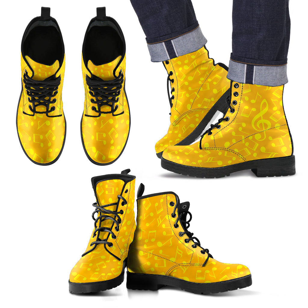 Musical Notes Treble Clef Yellow Leather Boots