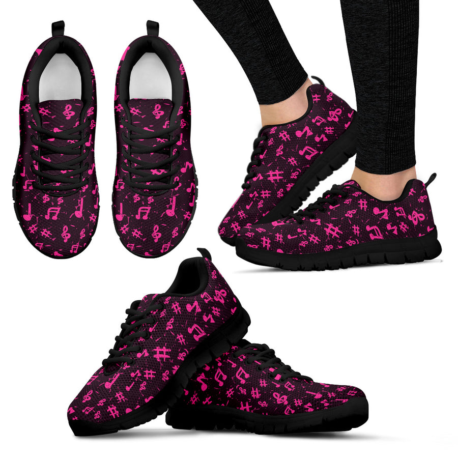 Pink Music Notes Women's Sneakers