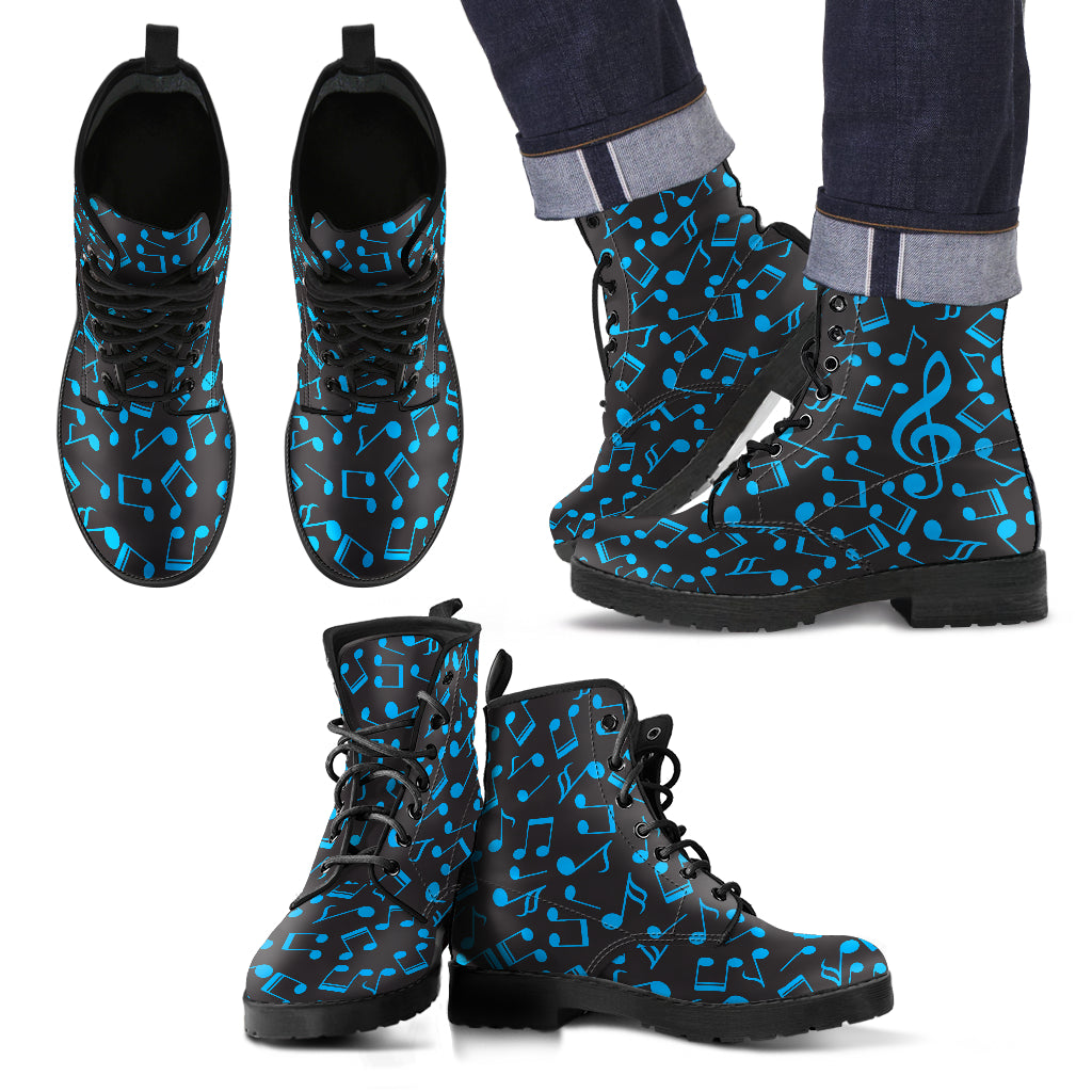 Musical Notes Treble Clef Blue Leather Boots