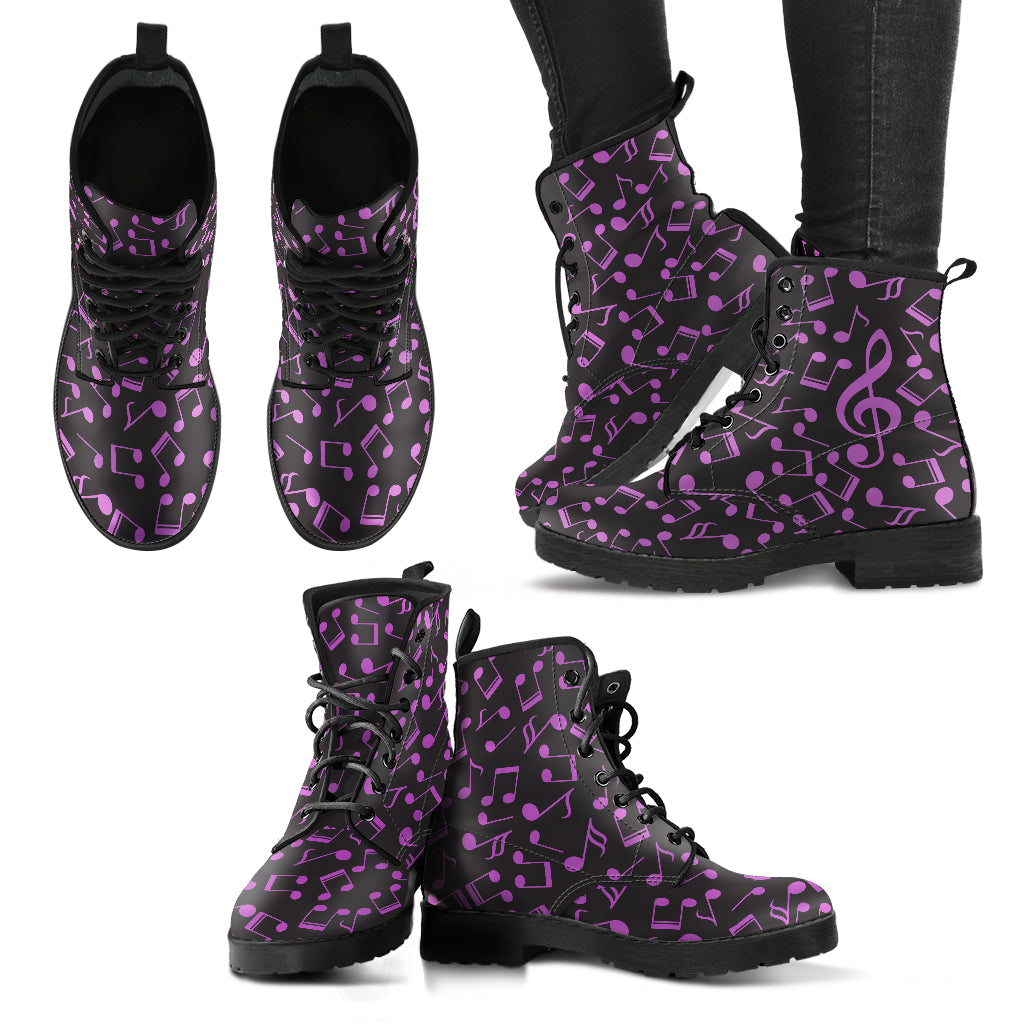 Musical Notes Treble Clef Purple Leather Boots