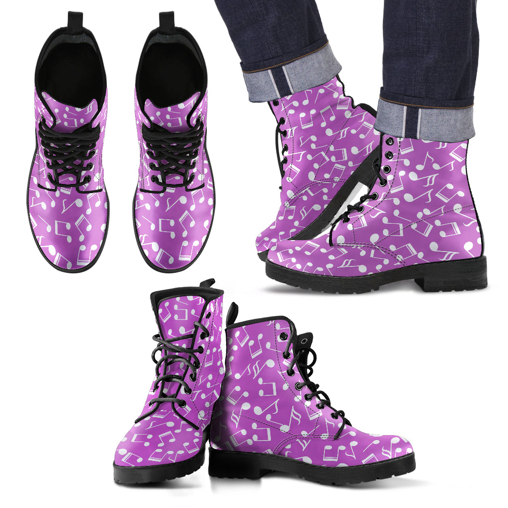 Musical Notes Purple Leather Boots Men