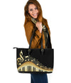 Piano Keys With Musical Notes Large Leather Tote Bag