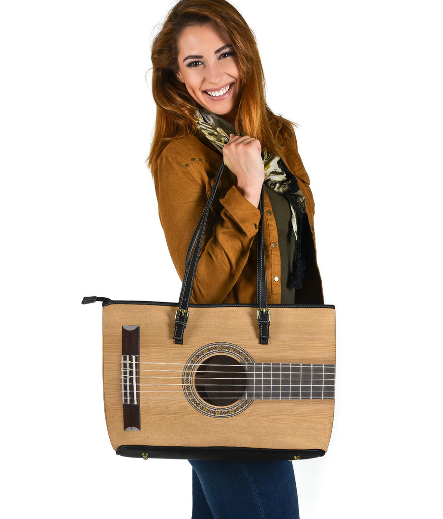 Classical Guitar Large Leather Tote Bag