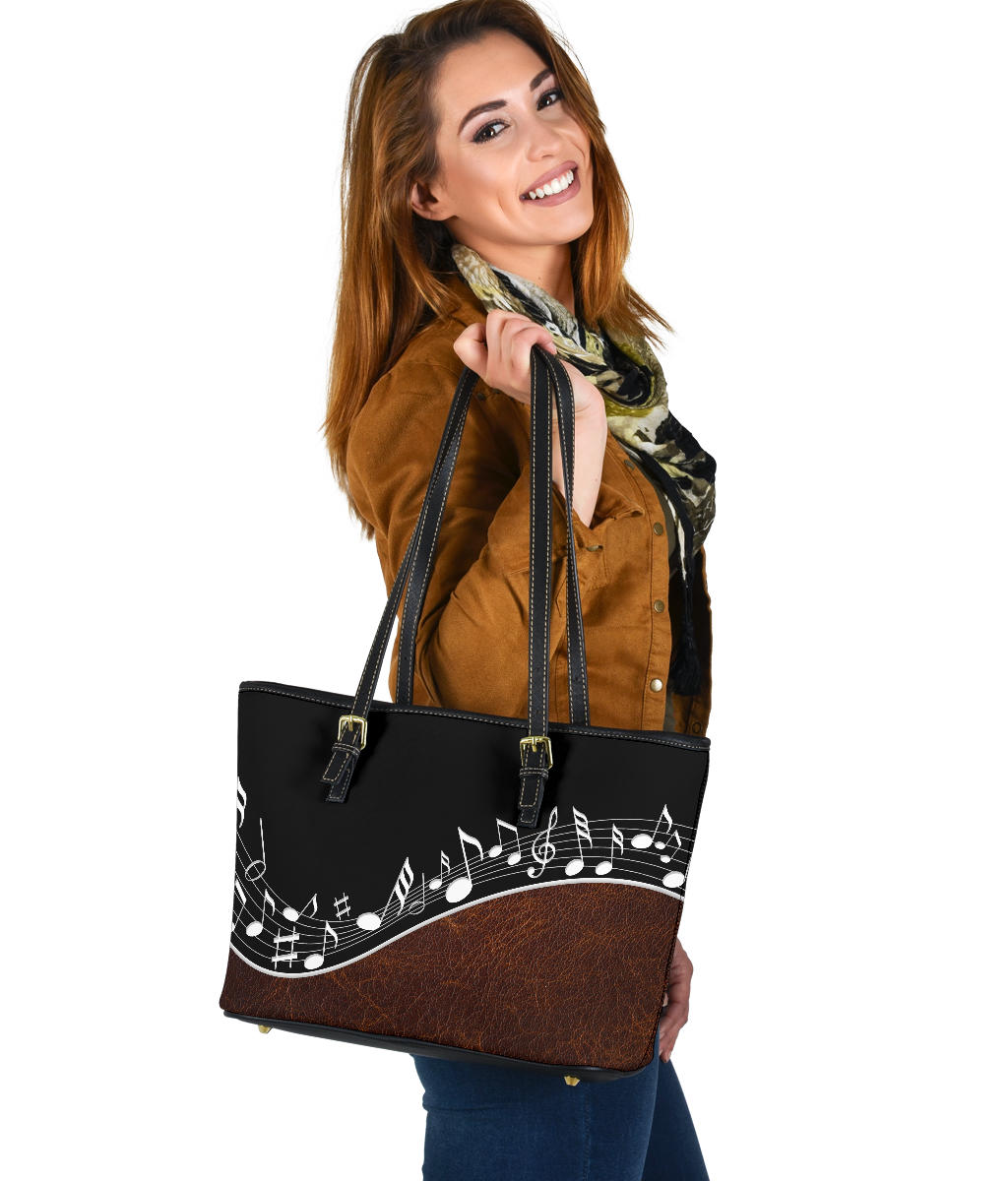 Music Small Leather Tote Bag