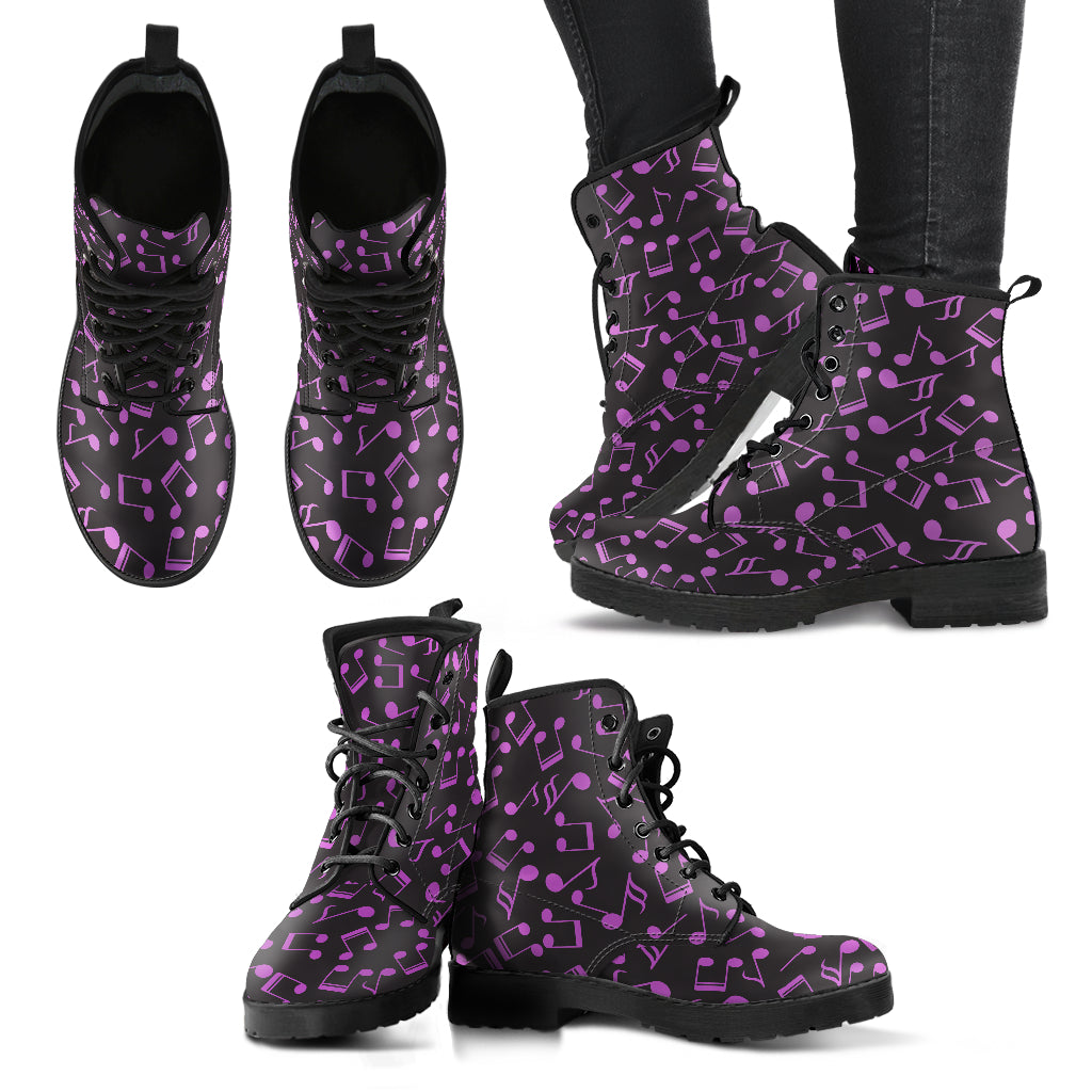 Musical Notes Purple Leather Boots Men
