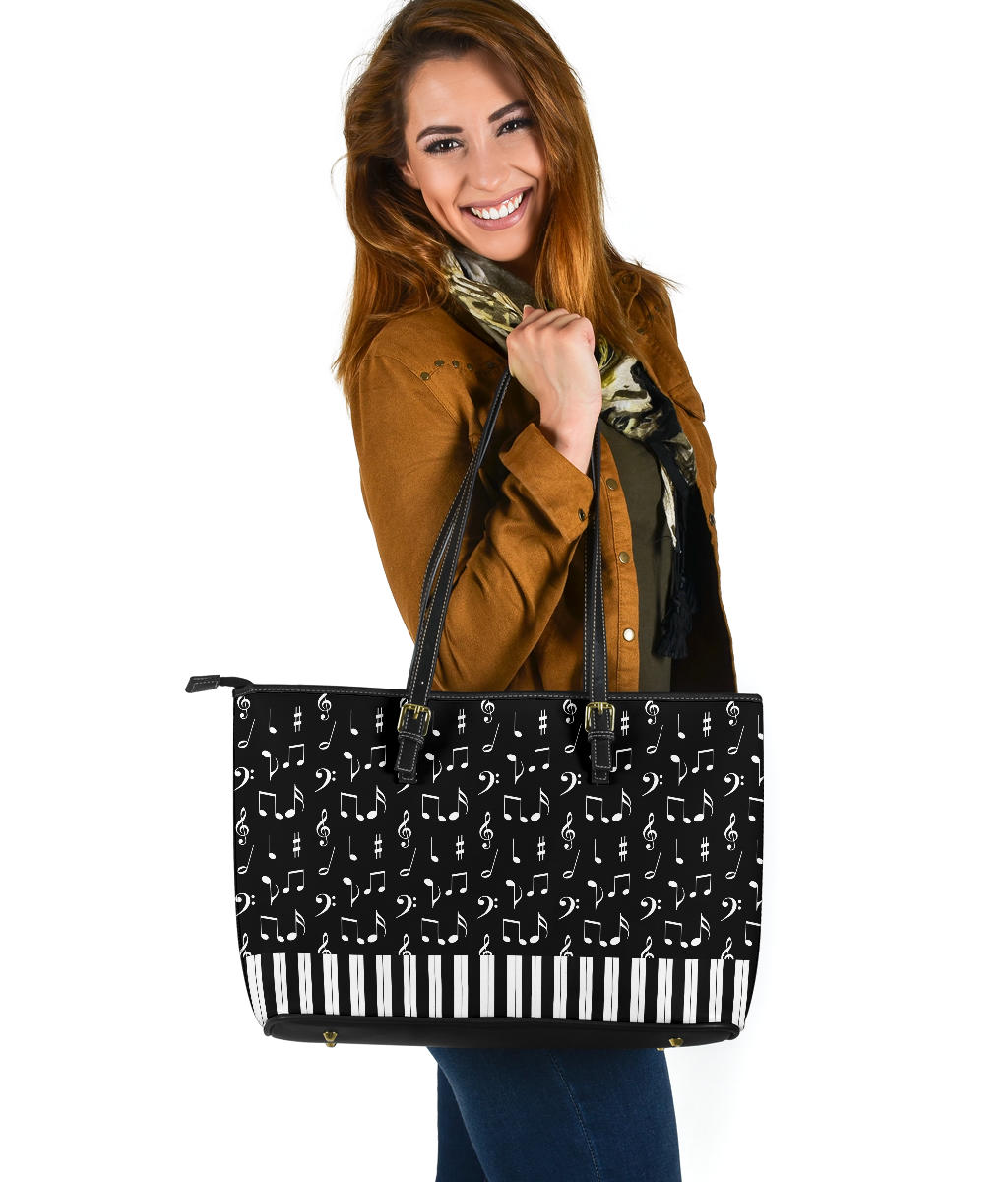 Music Notes And Piano Art Large Leather Tote Bag