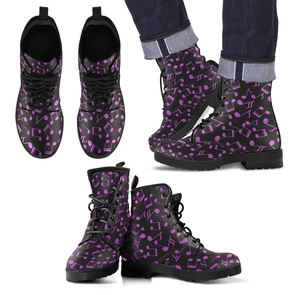 Musical Notes Purple Leather Boots Men