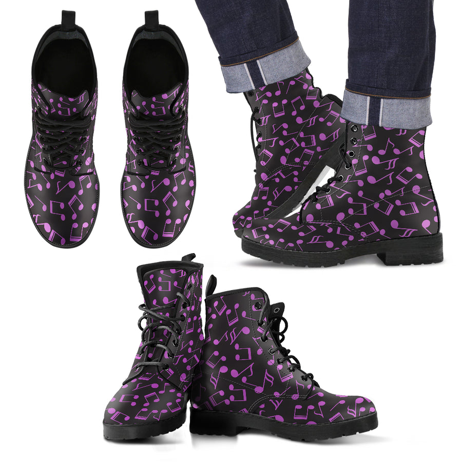 Musical Notes Purple Leather Boots Men