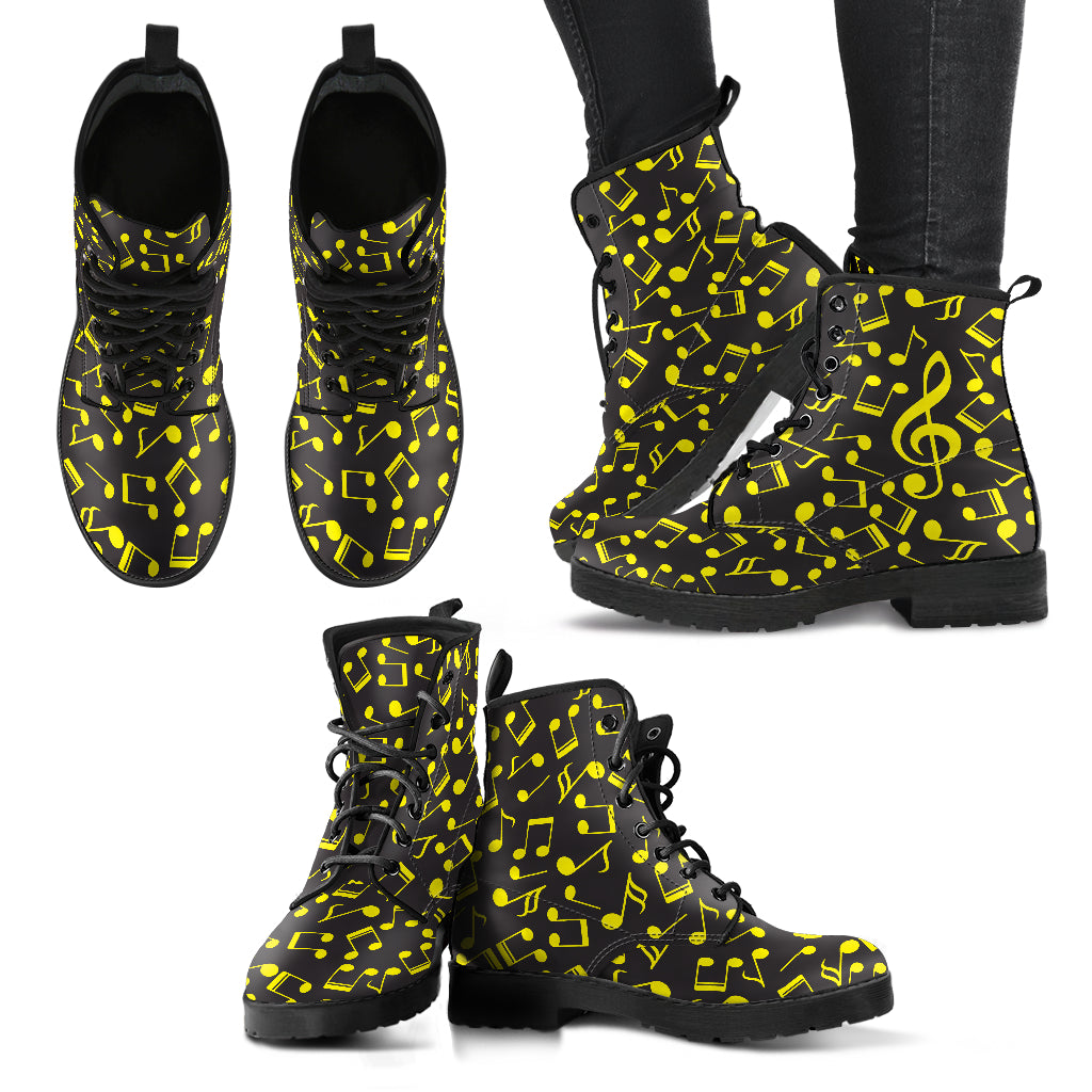 Musical Notes Treble Clef Yellow Leather Boots