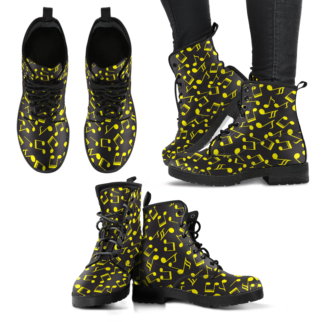 Musical Notes Yellow Leather Boots