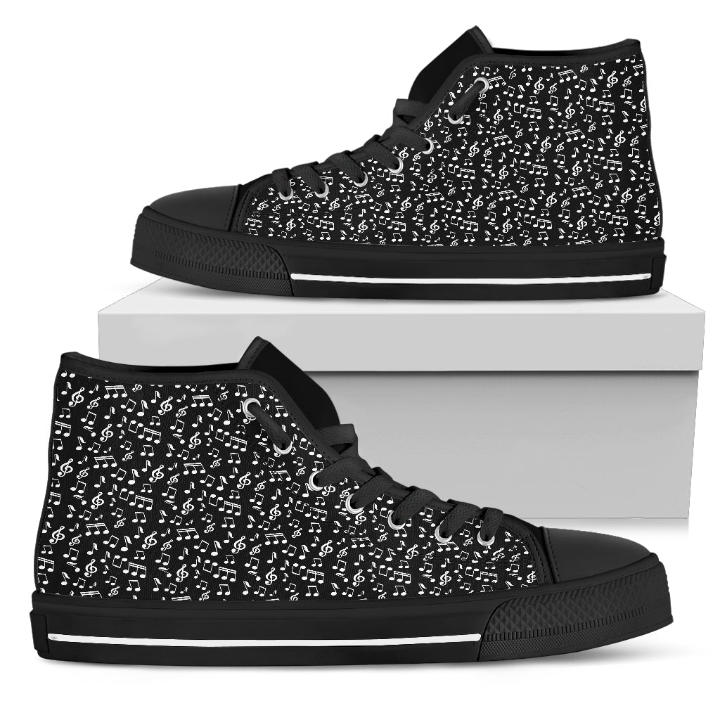 Men High Top Black Music Note Design