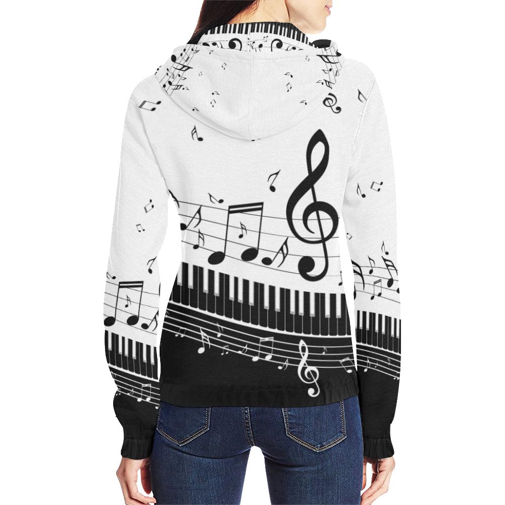 Piano Key and Music Notes Zip Hoodie