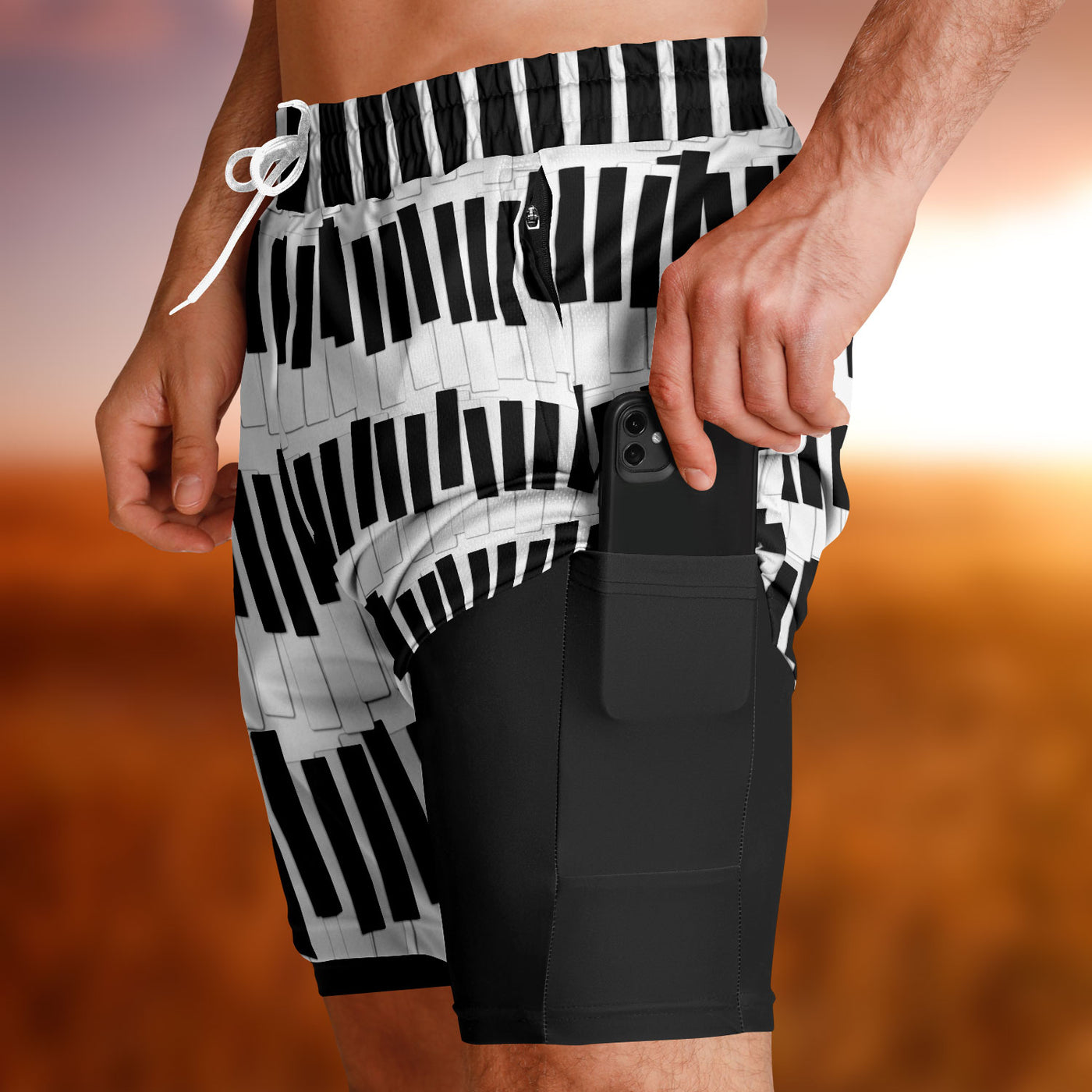 Piano Keys Pattern 2-In-1 Shorts