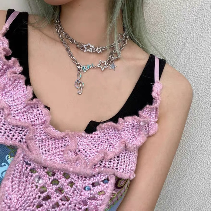 Crystal Music Notes/Star Necklace