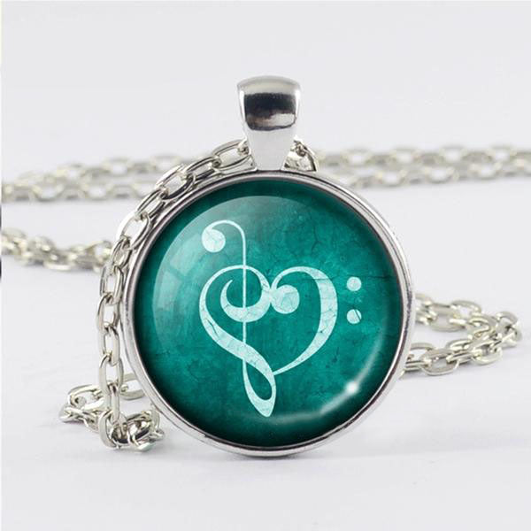 Vintage Music Note Heart Necklace