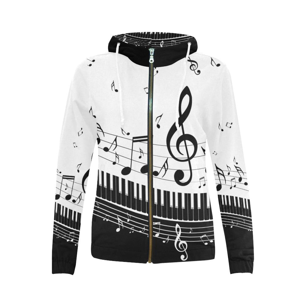 Piano Key and Music Notes Zip Hoodie