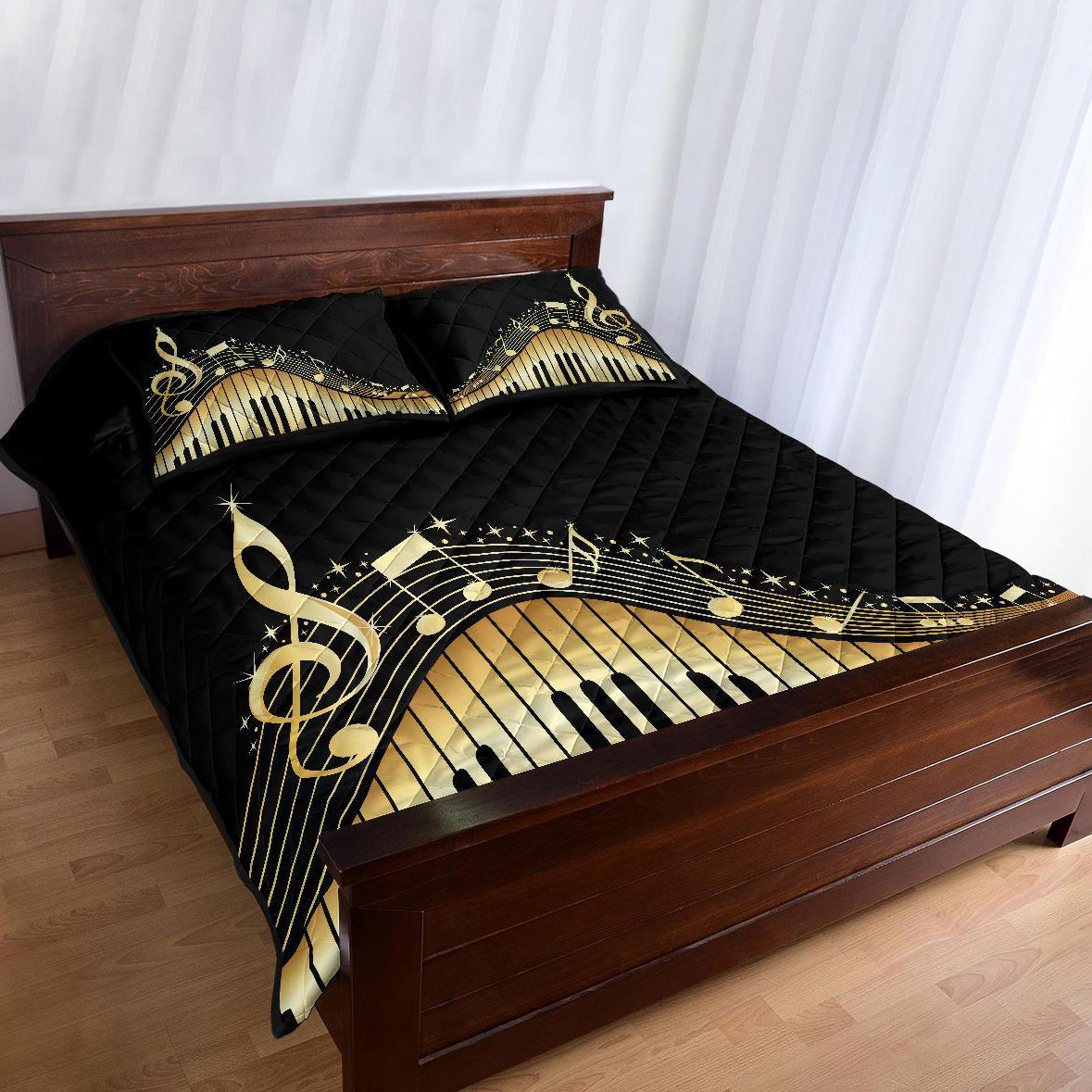Piano Art Musical Notes Quilt Bed Set