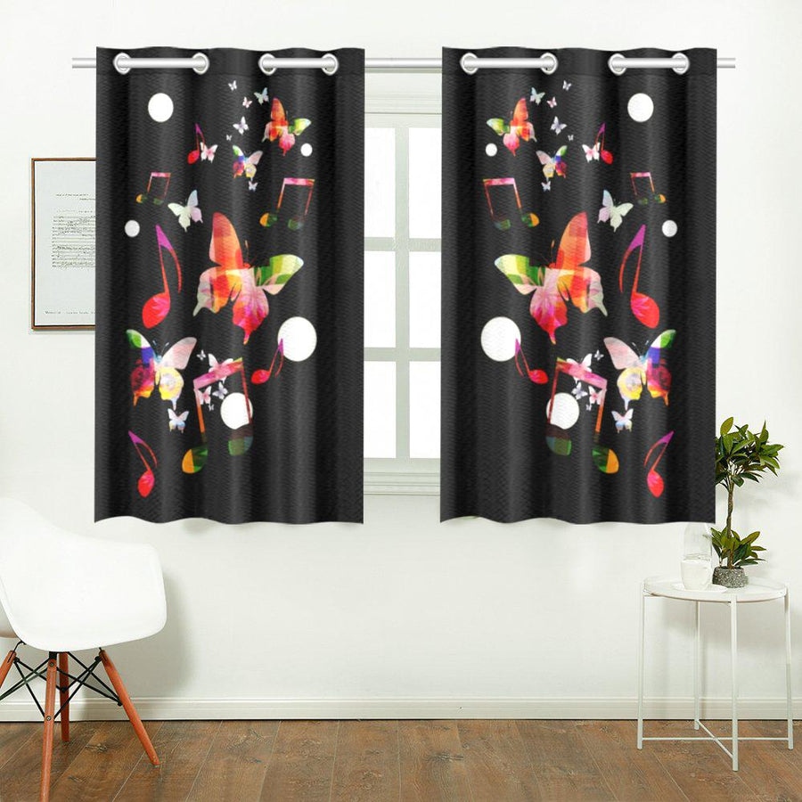 Music Notes Butterfly Window Curtains