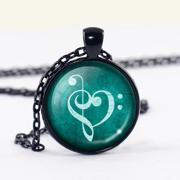 Vintage Music Note Heart Necklace
