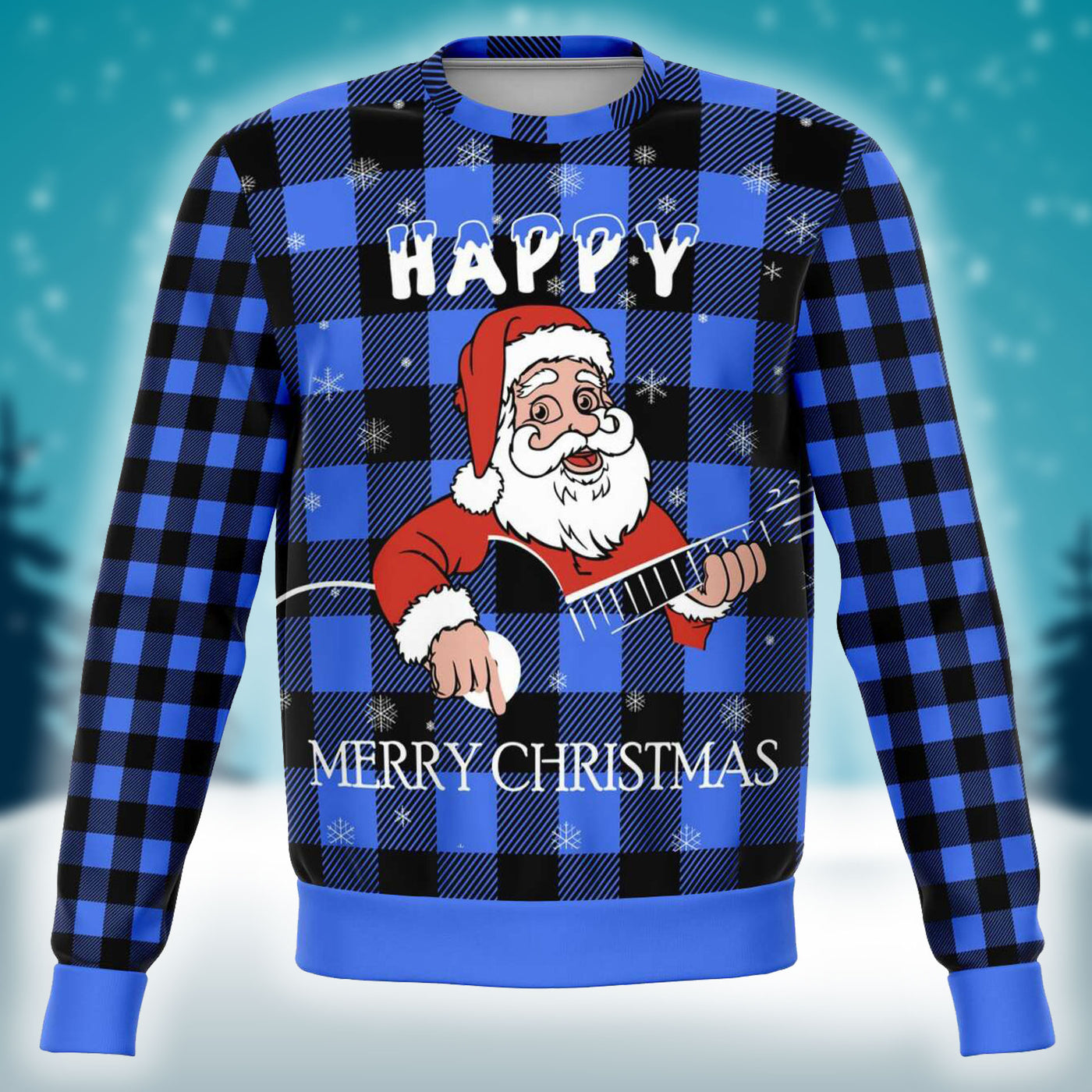 Santa Claus Playing Guitar Blue Sweatshirt
