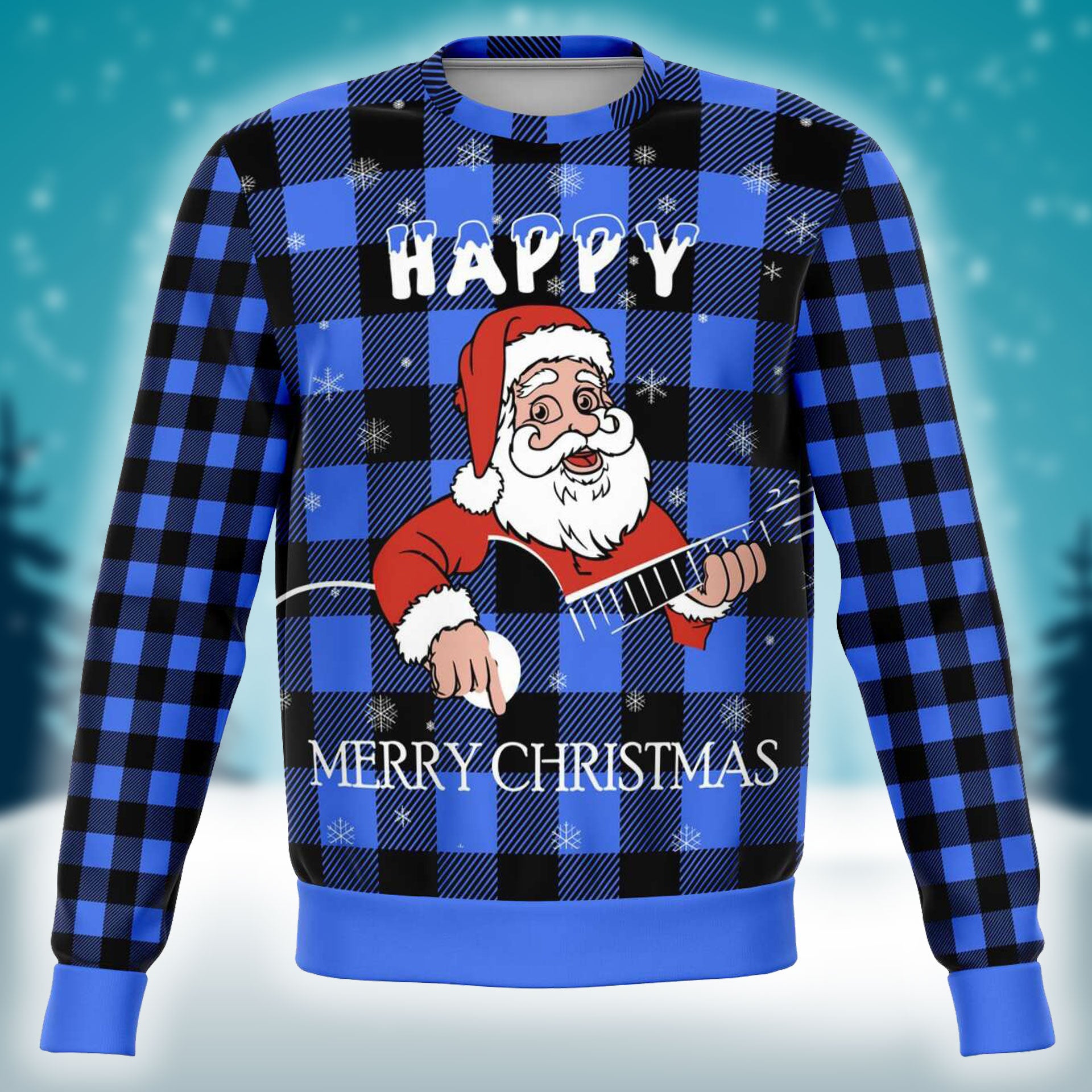 Santa Claus Playing Guitar Blue Sweatshirt