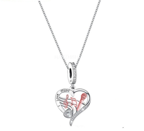 Silver Music Note Heart Necklace