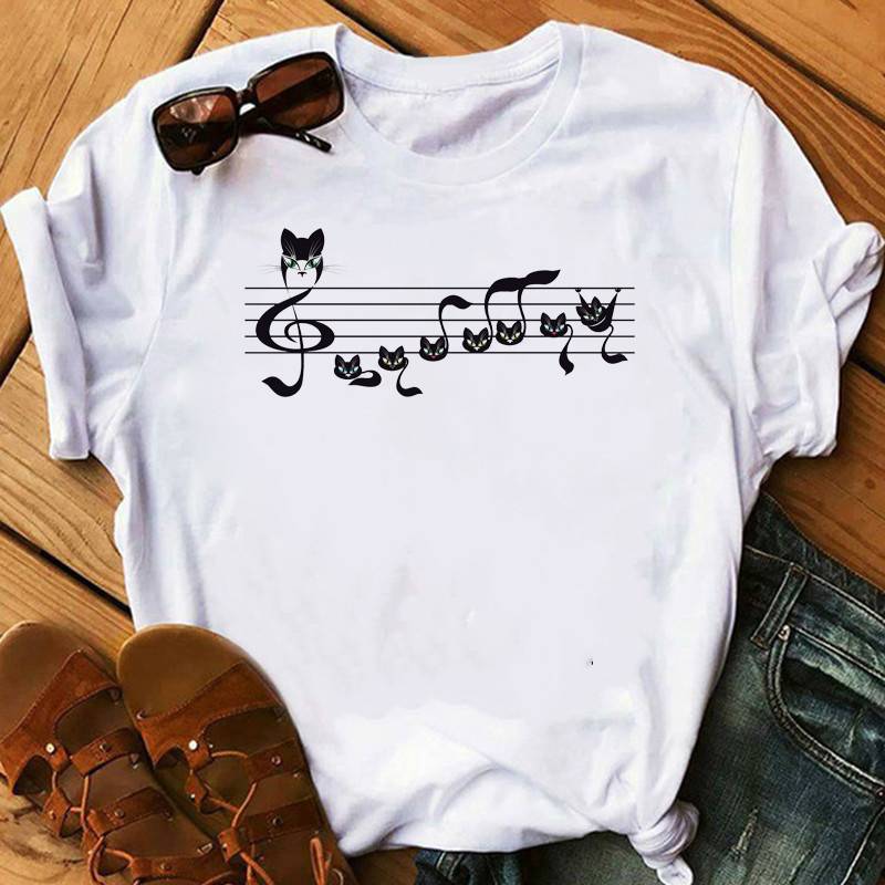 Music Notes And Cat T-shirt