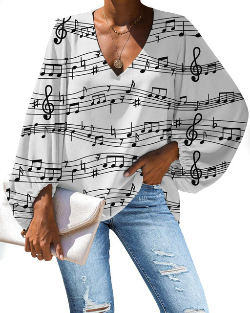 Long Sleeves Music Notes Blouse