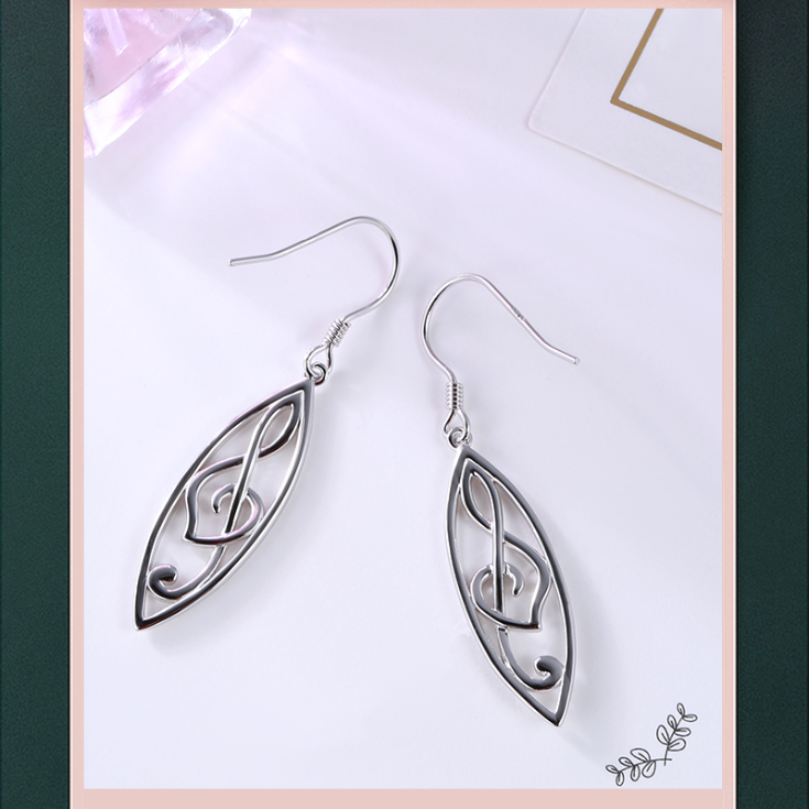 Leaf Music Notes Drop Earrings