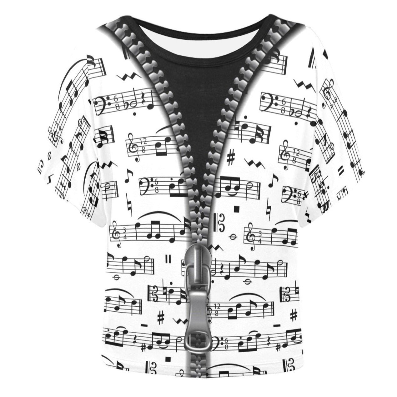 Music Notes White Batwing T-Shirt