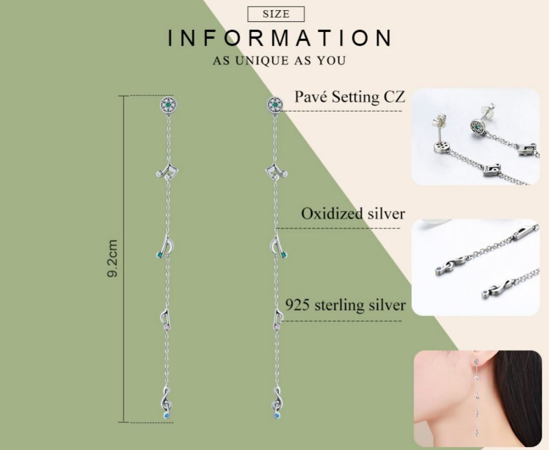 Musical Note Long Chain Earrings