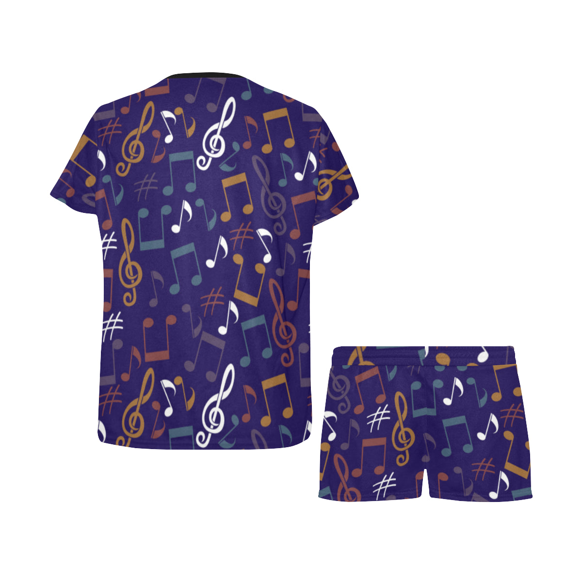 Colorful Music Notes Blue Pajama Set