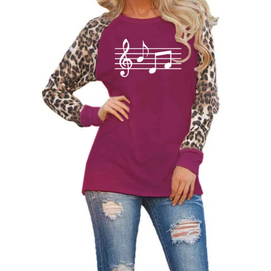 Music Scores & Leopard Print Chiffon T-shirt