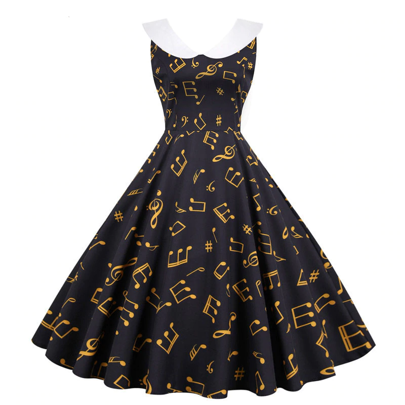 White Collar Music Notes Dress