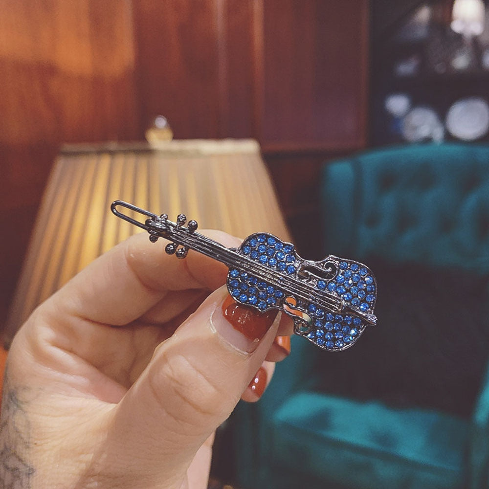 Crystal Rhinestone Violin Hairpin