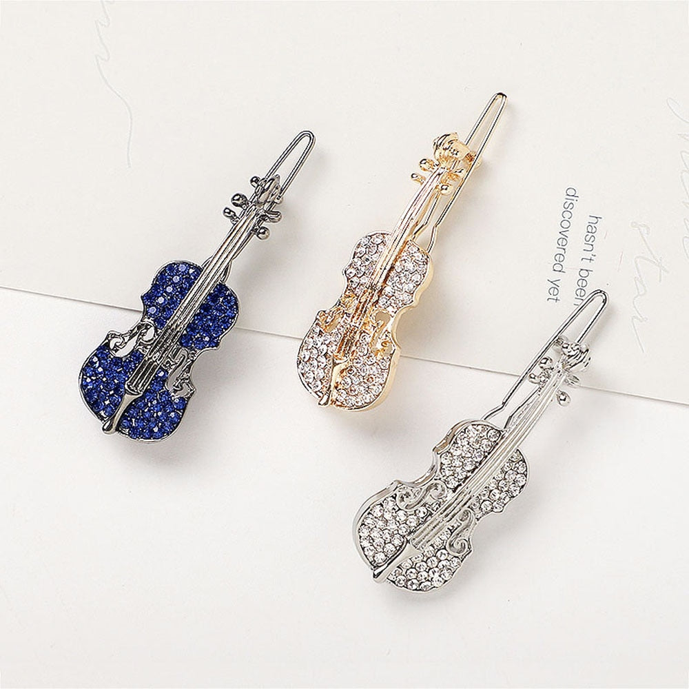 Crystal Rhinestone Violin Hairpin