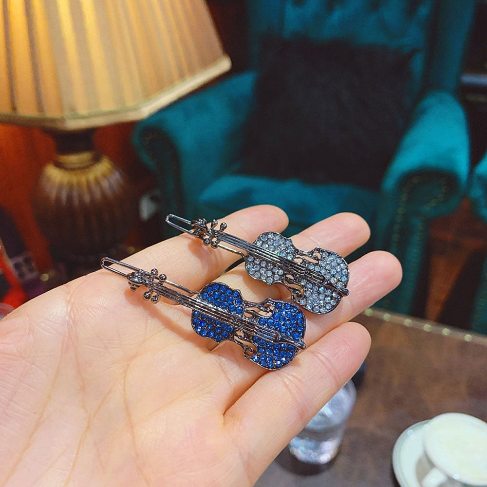 Crystal Rhinestone Violin Hairpin