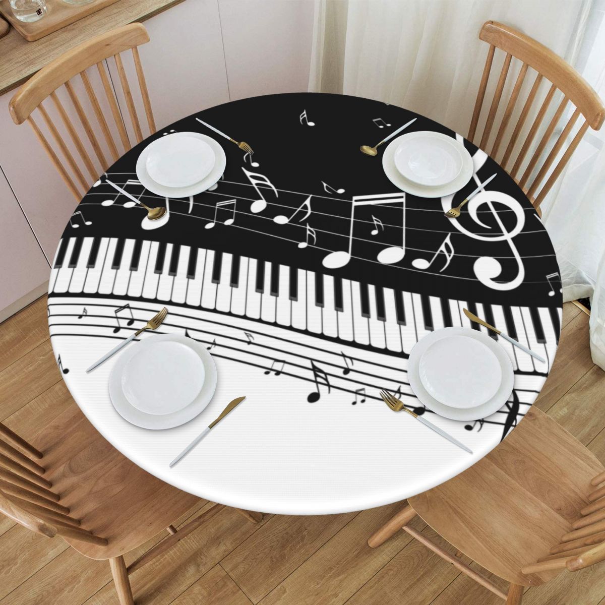 Music Note Round Elastic Tablecloth