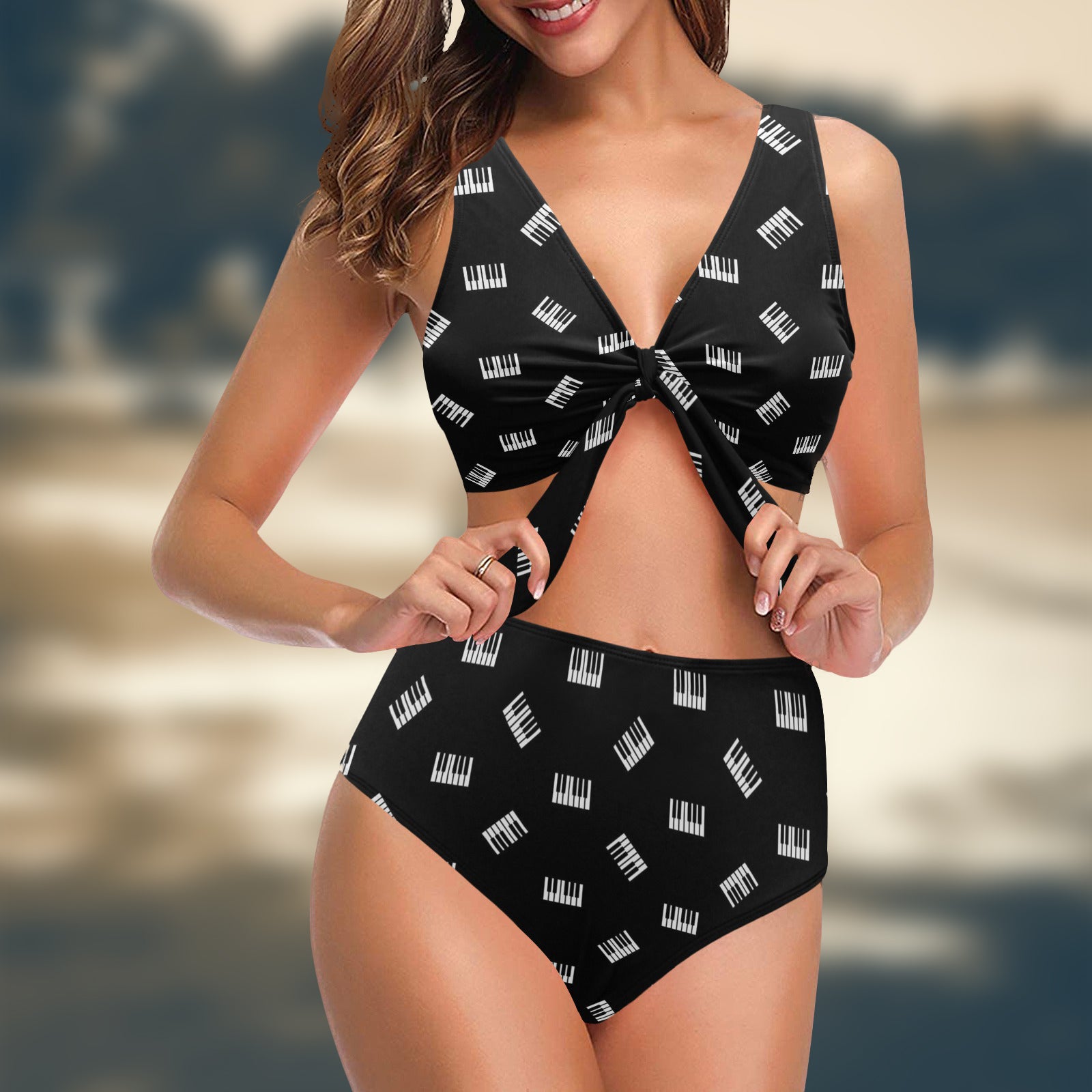 Piano Keys Pattern Bikini Swimsuit