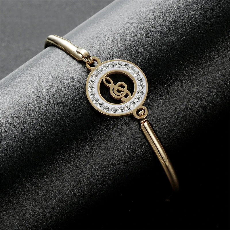 Rhinestone Treble Clef Hollow Bangle
