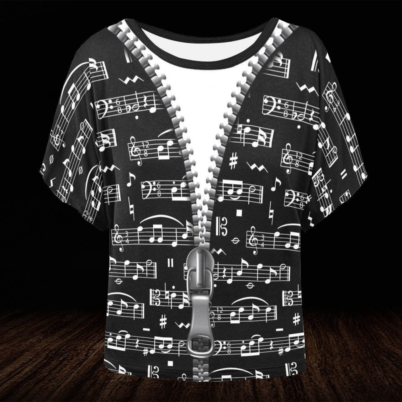 Music Notes Black Batwing T-Shirt