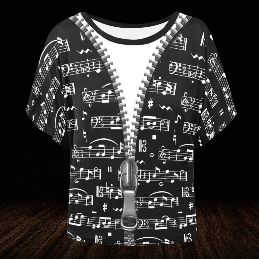 Music Notes Black Batwing T-Shirt