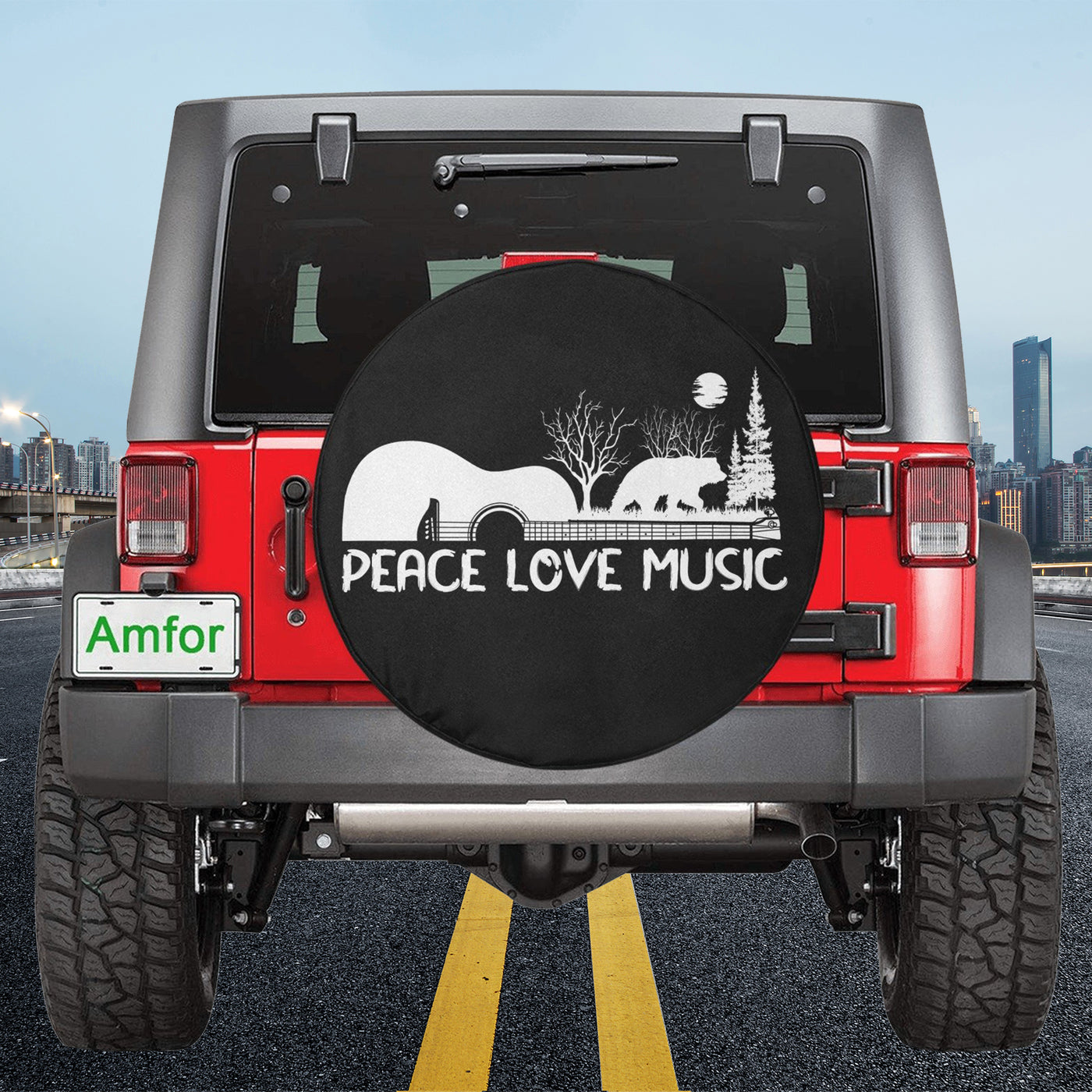 Guitar Peace Love Music Tire Cover