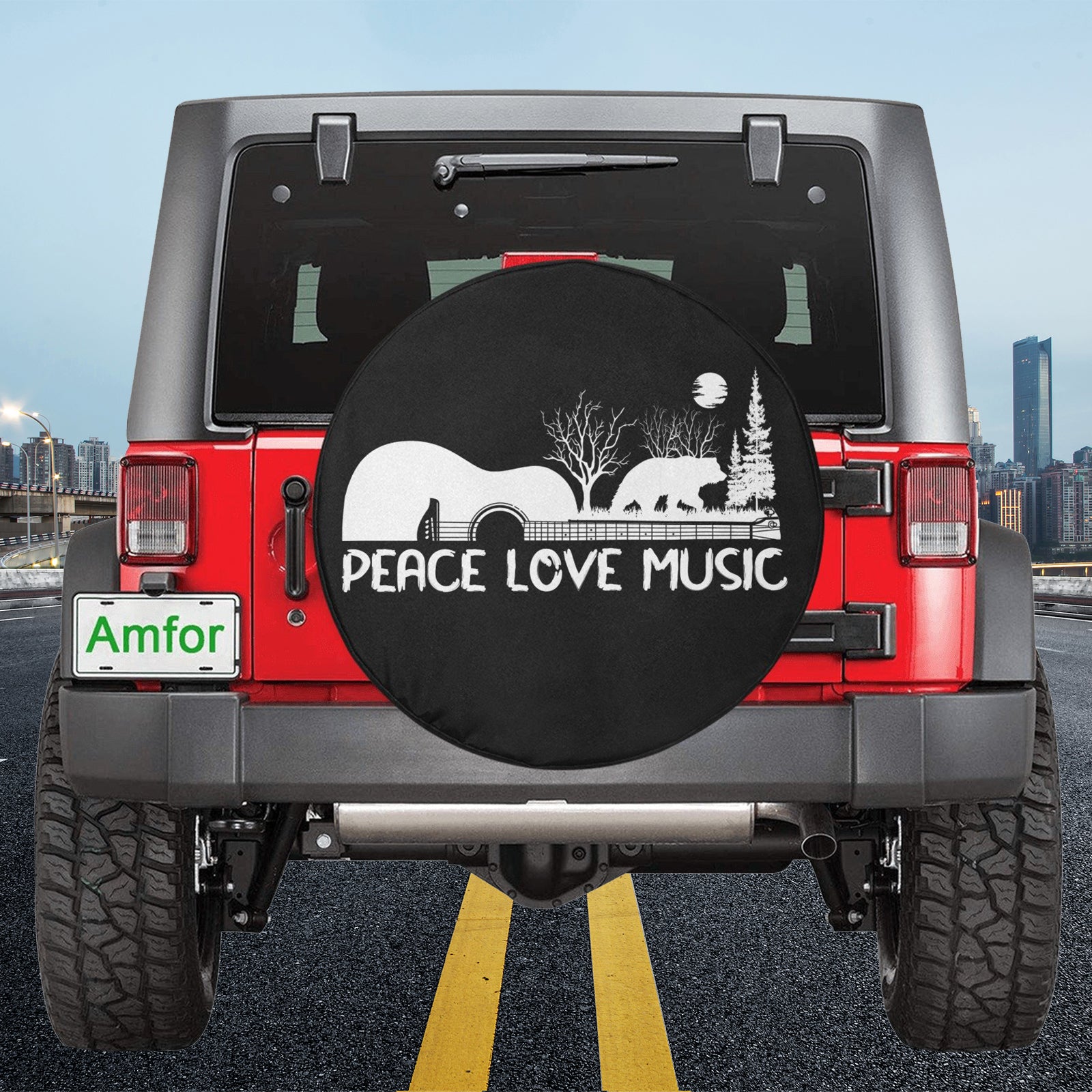 Guitar Peace Love Music Tire Cover