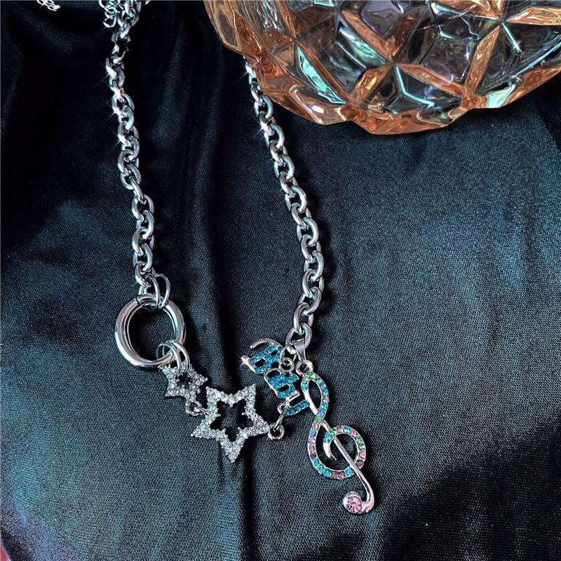 Crystal Music Notes/Star Necklace